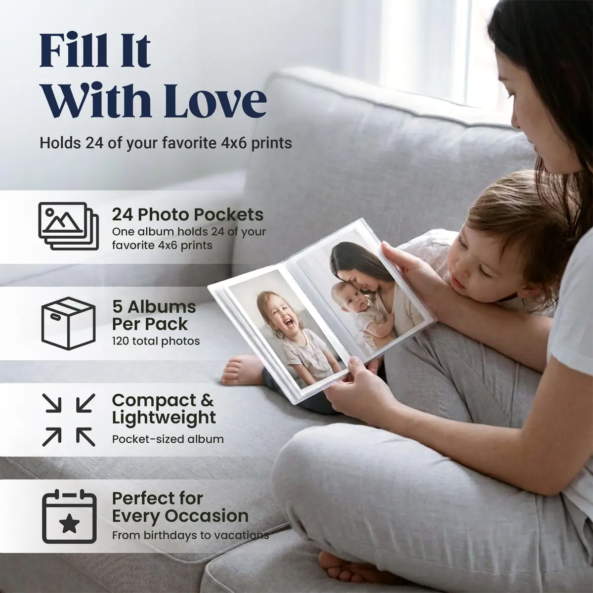Iconikal 5 Pack, 4x6 Inch Photo Albums with Clear Cover | Holds 24 Photos, Durable & Compact (70-120 chars) - view 4
