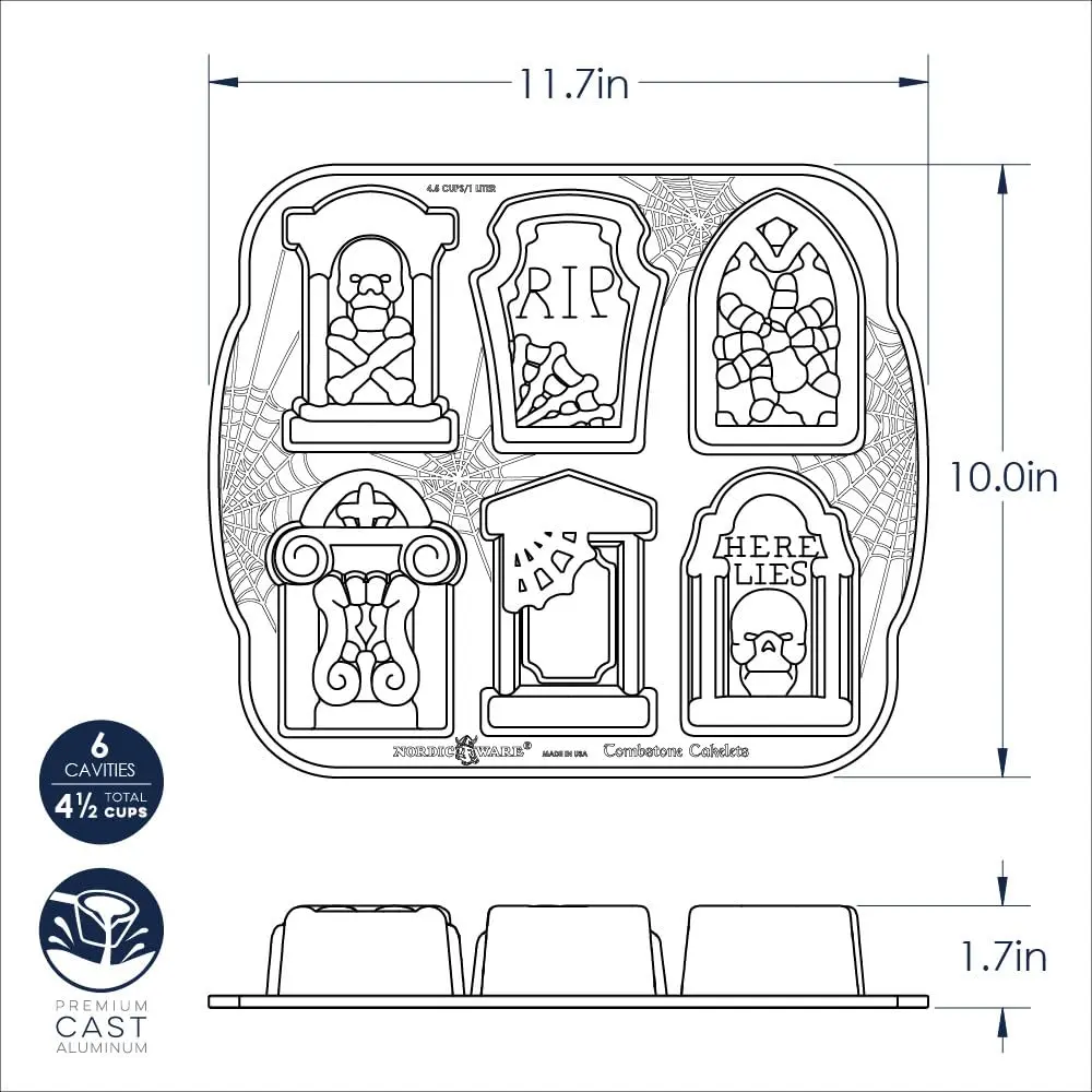 Nordic Ware Tombstone Cakelet Pan 1.06 L (4.5 cups) | Eerie Graveyard Centerpiece - view 5