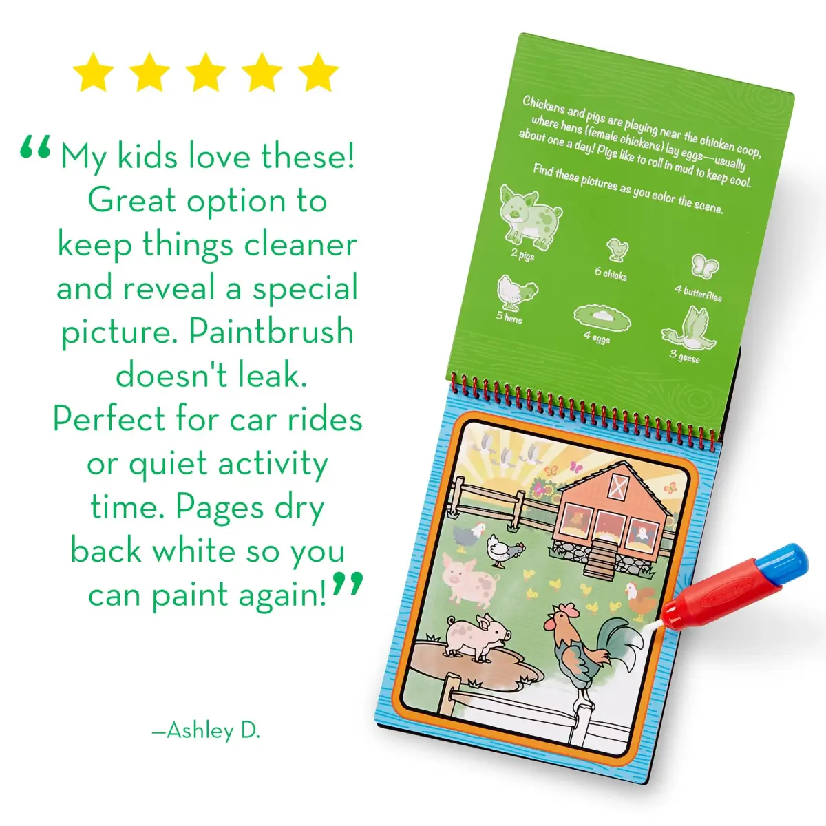 Melissa & Doug Water Wow! On The Farm Mess Free Coloring Book 25cm (9.8in) | Reusable Water-Reveal Activity Pad - view 8