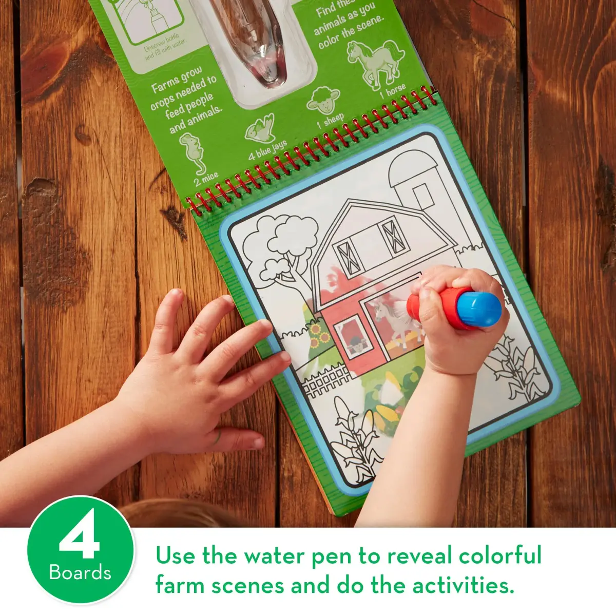 Melissa & Doug Water Wow! On The Farm Mess Free Coloring Book 25cm (9.8in) | Reusable Water-Reveal Activity Pad - view 4