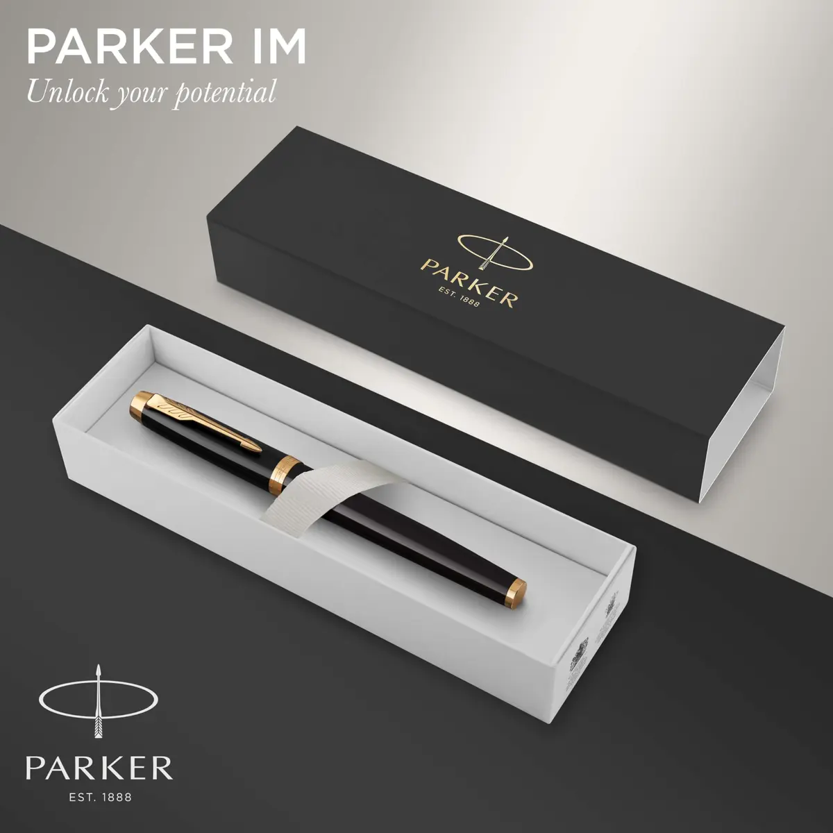 Parker IM Rollerball Pen Black Lacquer Gold Trim Fine Point Black Ink Gift Box (1931659) | Smooth Writing Instrument - view 2