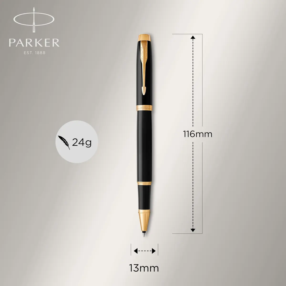 Parker IM Rollerball Pen Black Lacquer Gold Trim Fine Point Black Ink Gift Box (1931659) | Smooth Writing Instrument - view 3