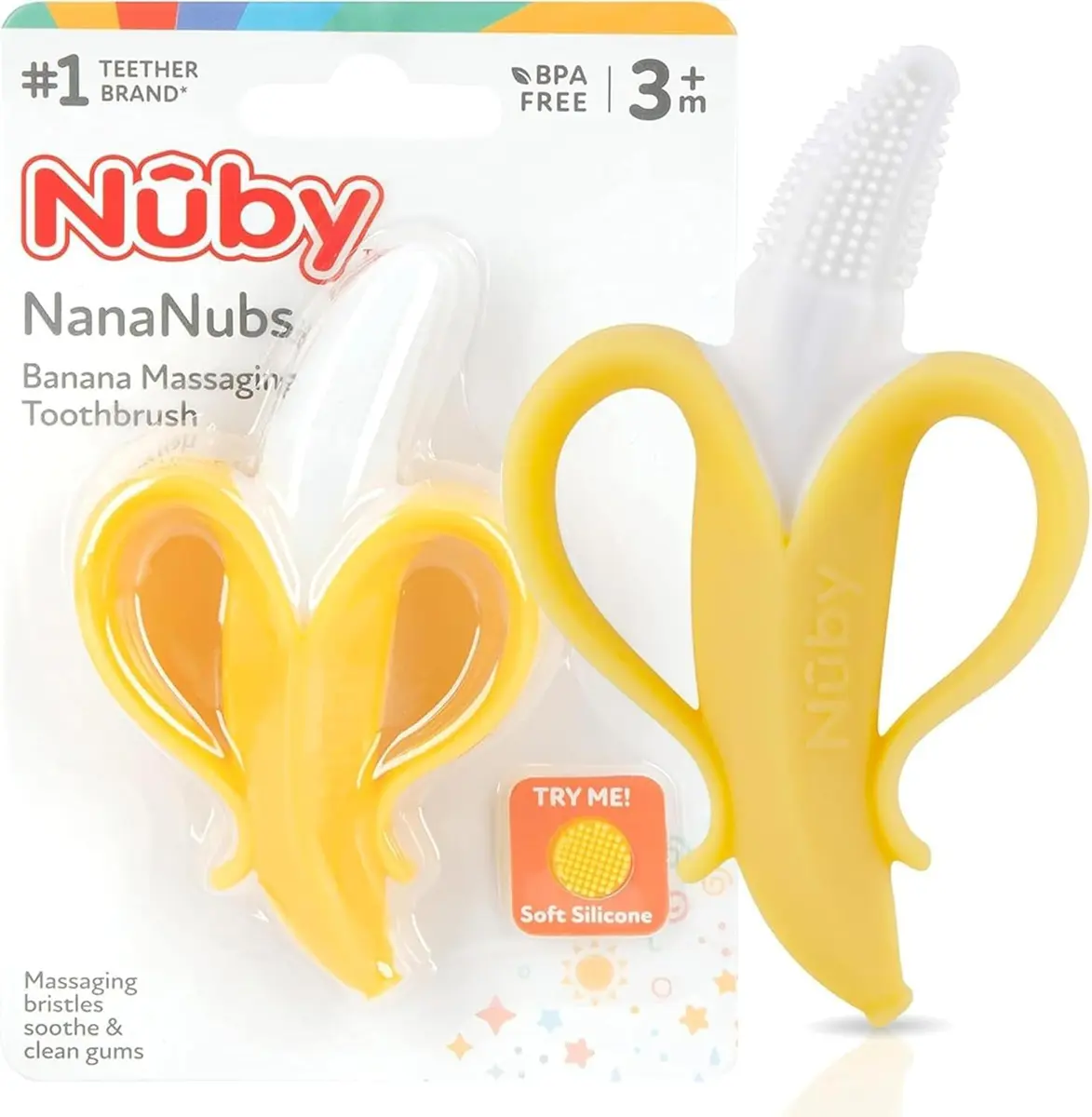 Nuby NanaNubs Banana Massaging Teether 3+ Months | Soft Silicone Gum Massager - main product image