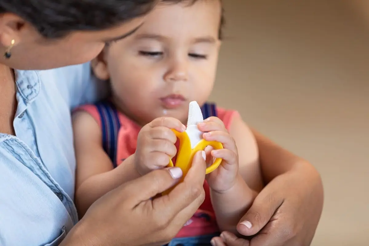 Nuby NanaNubs Banana Massaging Teether 3+ Months | Soft Silicone Gum Massager - view 2