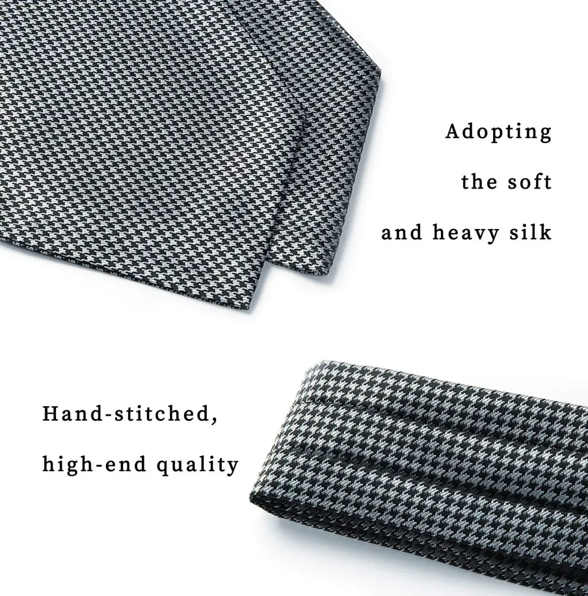 HISDERN Black White Checkered Ascot Tie and Pocket Square Set | 126cm (49.6") x 15.5cm (6.1") - view 6