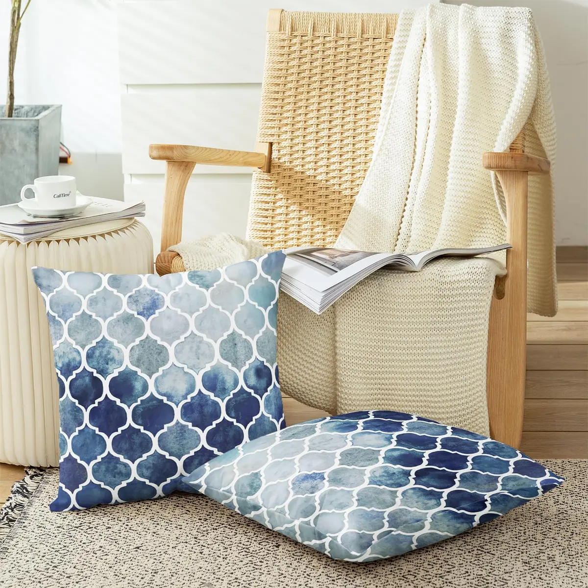 CaliTime Decorative Couch Accents Throw Pillow Covers 18 x 18 Inches | Modern Trellis Design, Soft Fleece, Pack of 2 - view 5