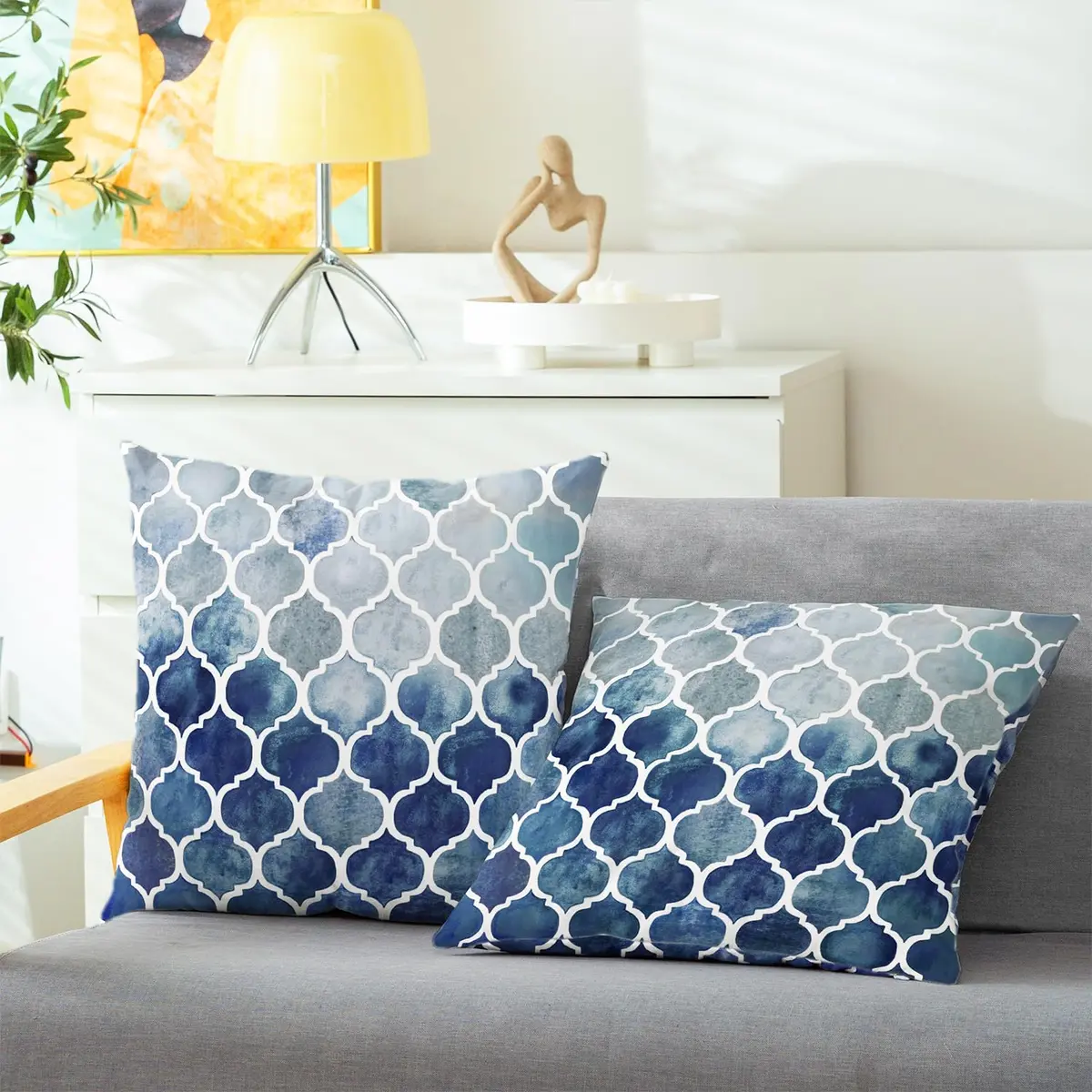 CaliTime Decorative Couch Accents Throw Pillow Covers 18 x 18 Inches | Modern Trellis Design, Soft Fleece, Pack of 2 - view 2