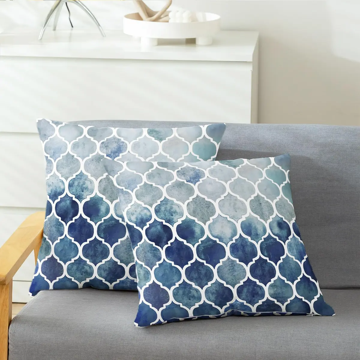 CaliTime Decorative Couch Accents Throw Pillow Covers 18 x 18 Inches | Modern Trellis Design, Soft Fleece, Pack of 2 - view 3