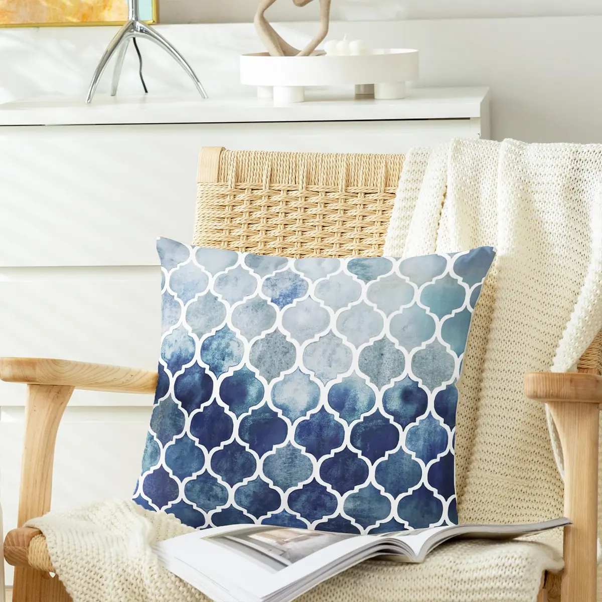 CaliTime Decorative Couch Accents Throw Pillow Covers 18 x 18 Inches | Modern Trellis Design, Soft Fleece, Pack of 2 - view 4