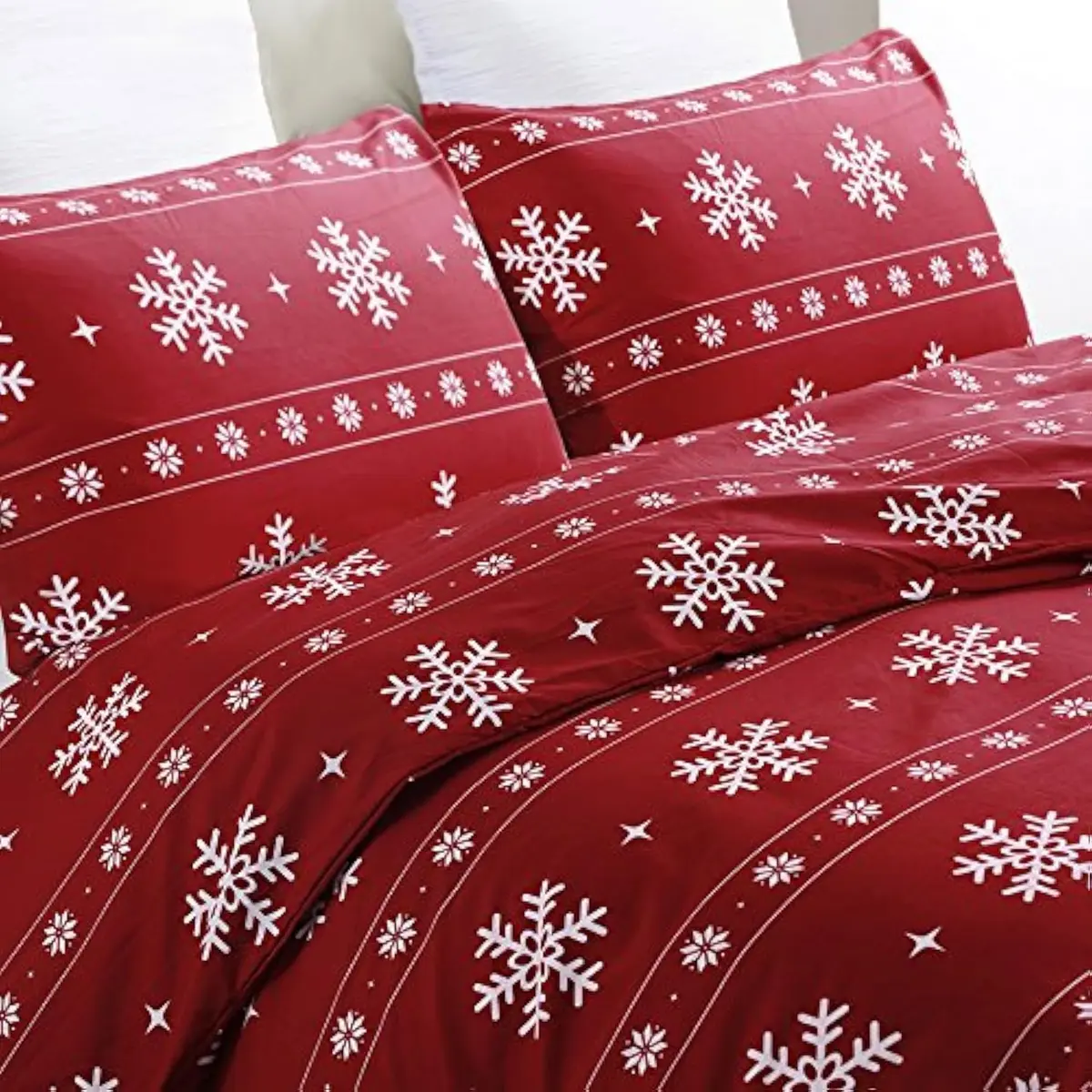 Vaulia Microfiber Duvet Cover Set Twin, Red Snowflake | Festive Bedding with Hidden Zipper - main product image