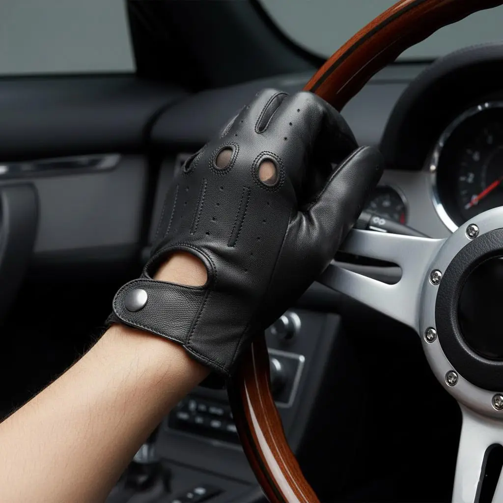 Jackets 4 Bikes Mens Transporter Genuine Lambskin Leather Driving Gloves, Riding Black XXL | Unlined Ventilated Touchscreen Gloves - view 7