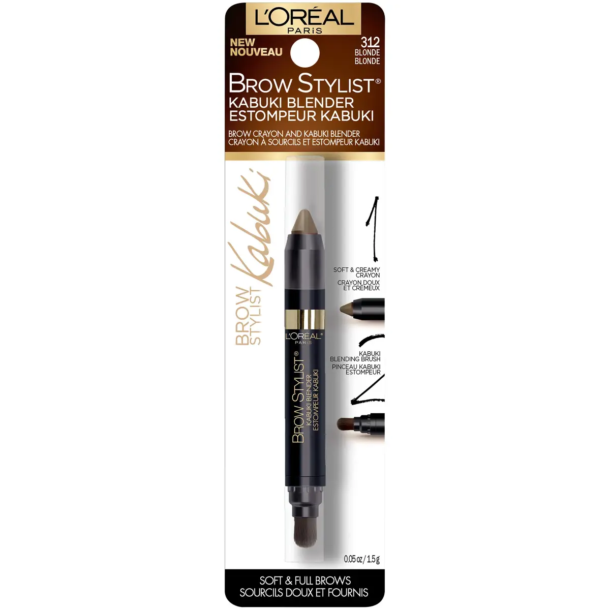 L'Oreal Paris Brow Stylist Kabuki Blender Brow Crayon Blonde 0.05 oz (1.4g) | Natural Finish Brow Makeup - view 2