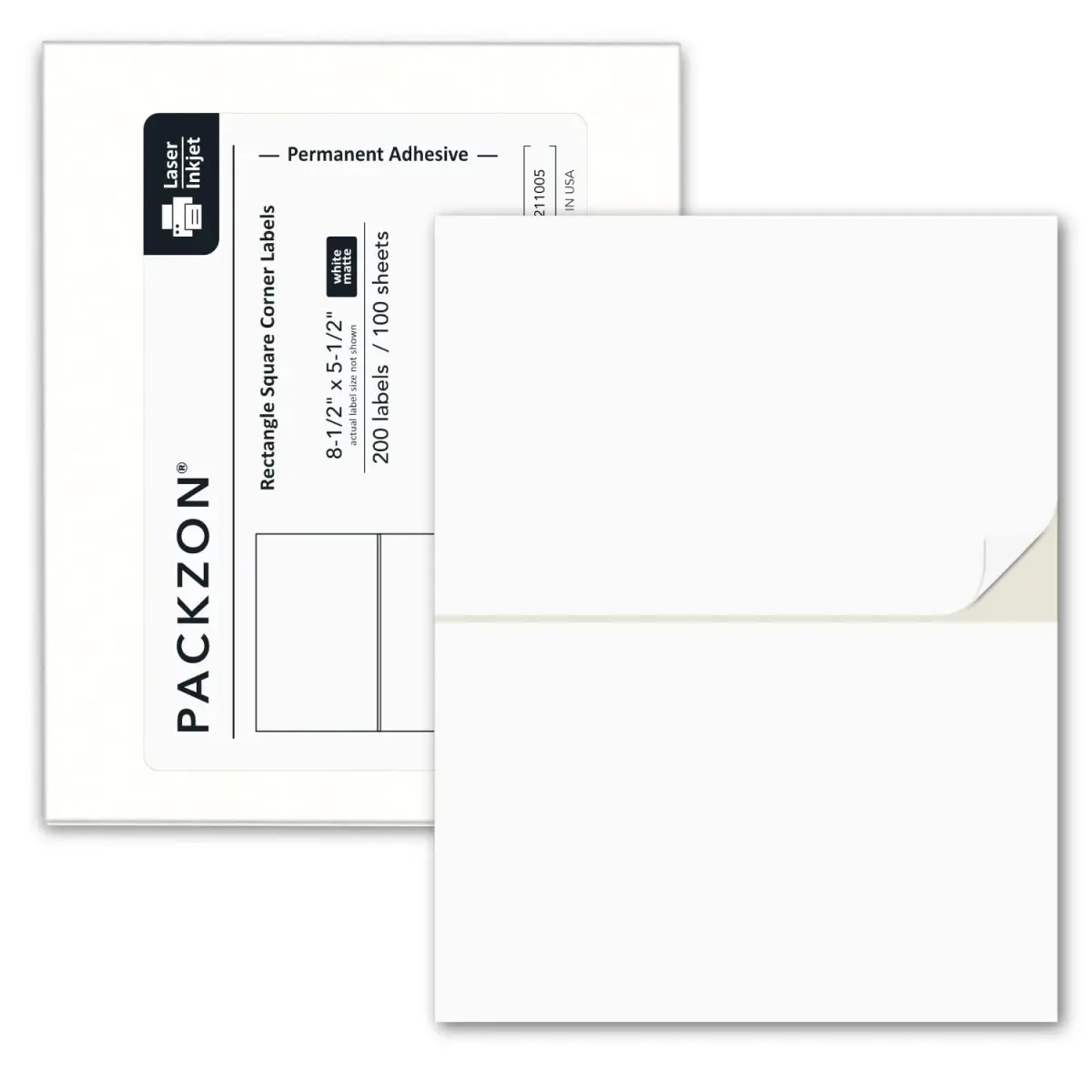 PACKZON Shipping Labels 8.5 x 5.5 Inches White Matte 200 Labels | Professional Grade Adhesive for Laser & Inkjet Printers - main product image