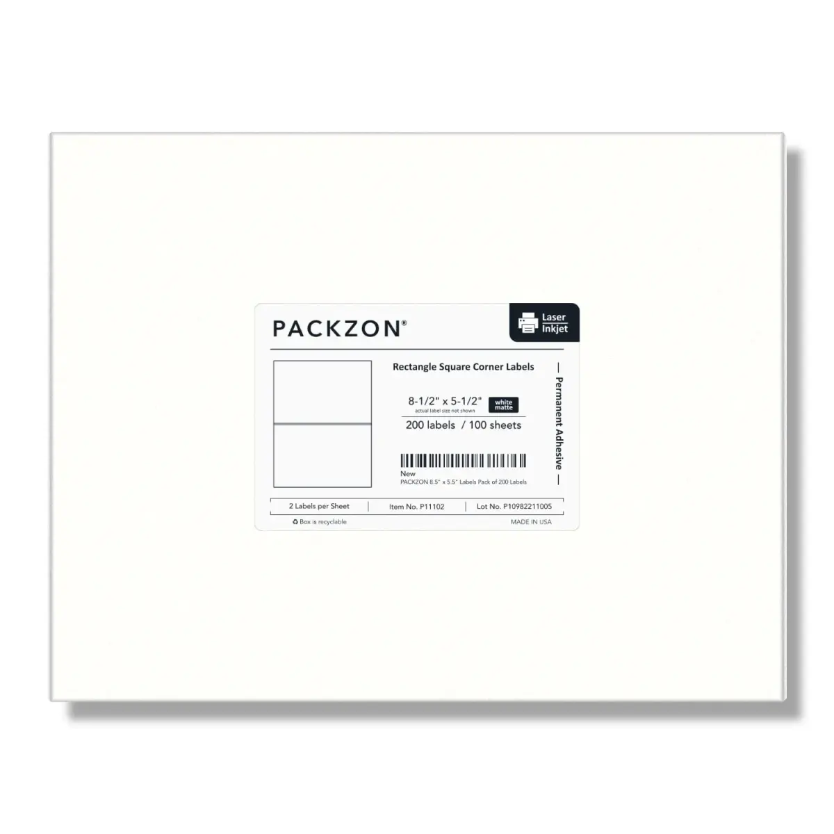 PACKZON Shipping Labels 8.5 x 5.5 Inches White Matte 200 Labels | Professional Grade Adhesive for Laser & Inkjet Printers - view 6