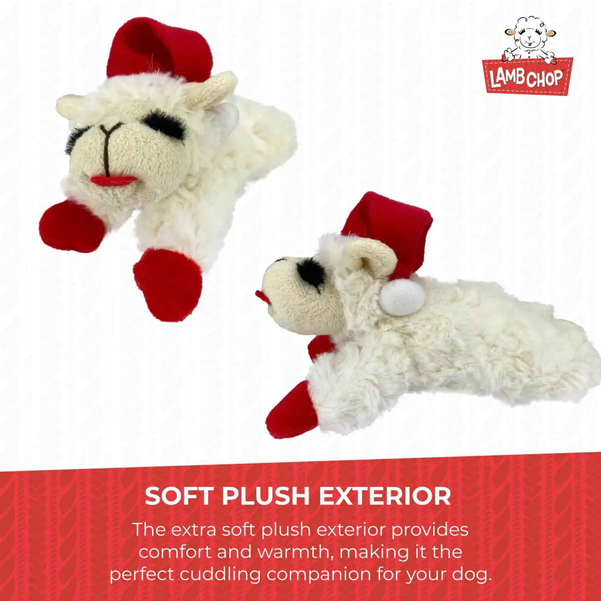 Multipet Lamb Chop Dog Plush Toy with Santa Hat - Squeaky Toy 15cm (6") | Soft & Cuddly for Puppies & Small Dogs - view 6