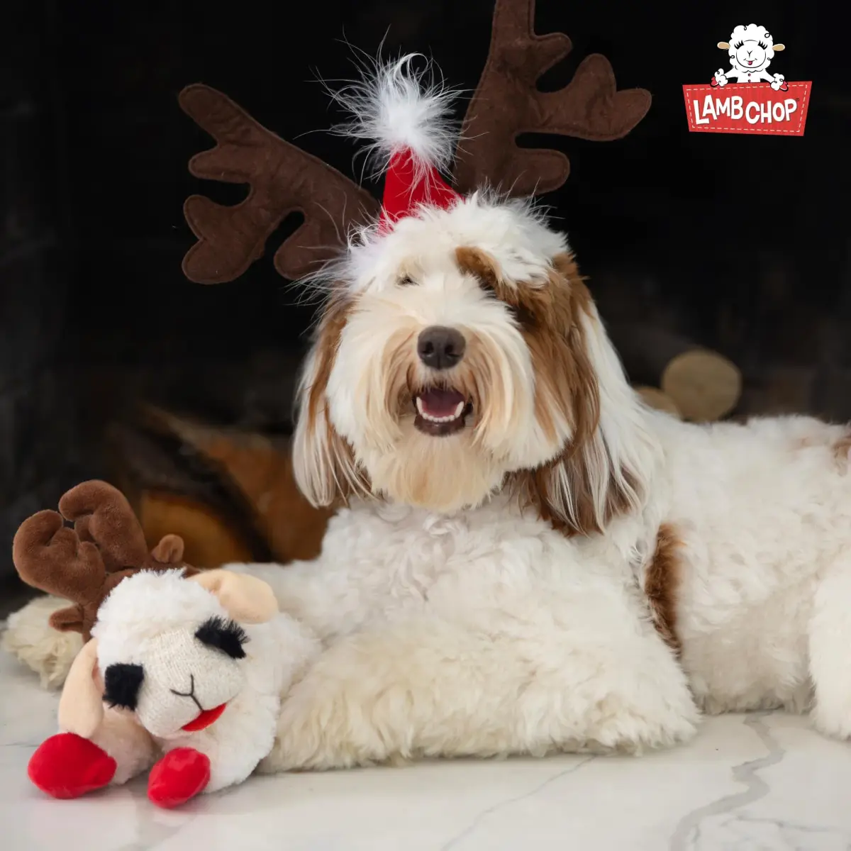 Multipet Lamb Chop Dog Plush Toy with Santa Hat - Squeaky Toy 15cm (6") | Soft & Cuddly for Puppies & Small Dogs - view 8