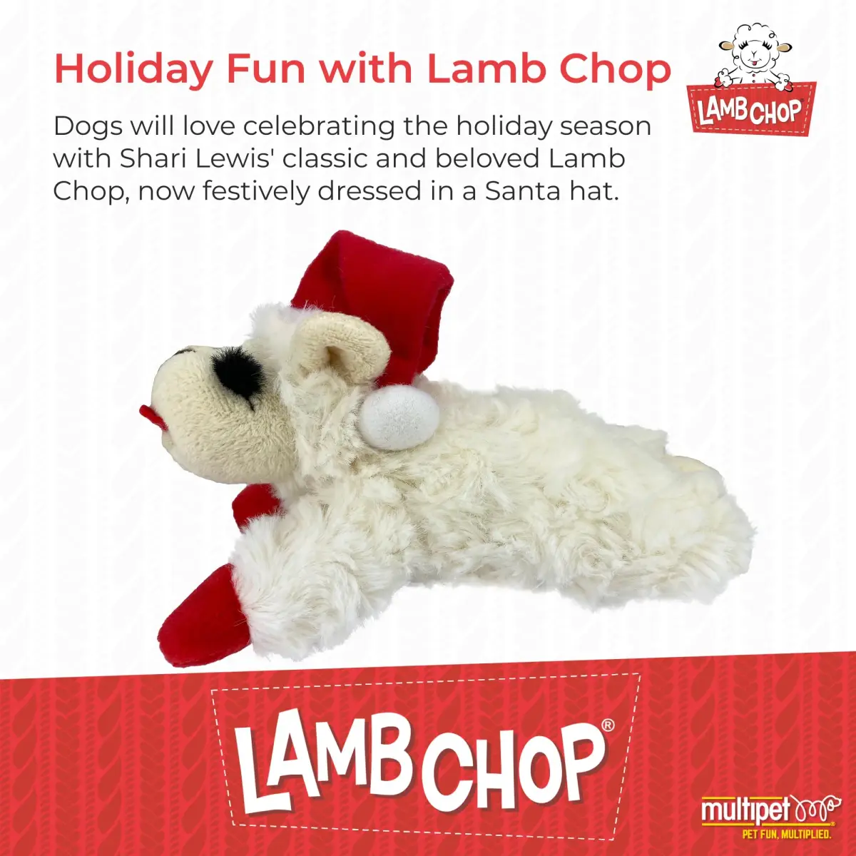 Multipet Lamb Chop Dog Plush Toy with Santa Hat - Squeaky Toy 15cm (6") | Soft & Cuddly for Puppies & Small Dogs - view 2