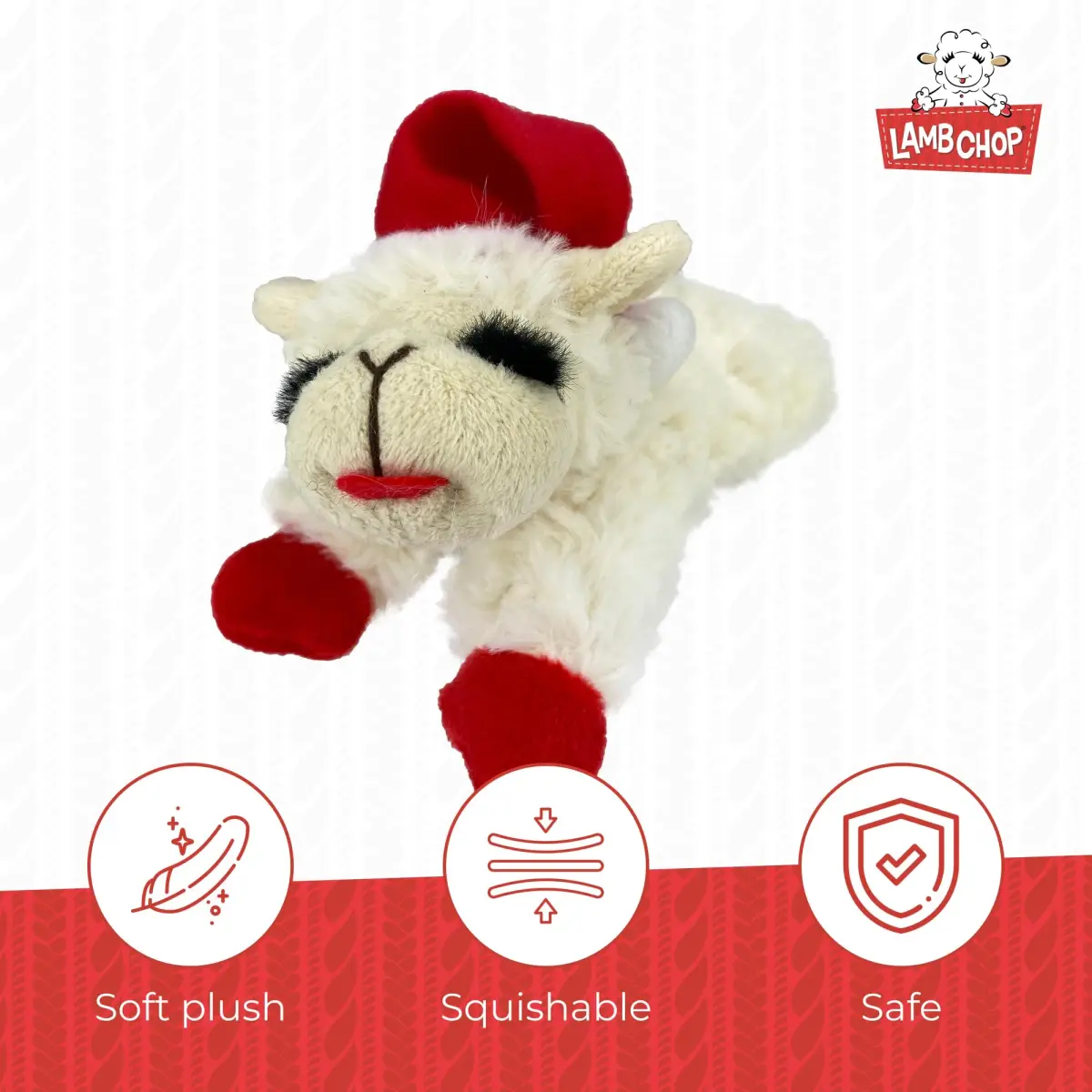 Multipet Lamb Chop Dog Plush Toy with Santa Hat - Squeaky Toy 15cm (6") | Soft & Cuddly for Puppies & Small Dogs - view 3