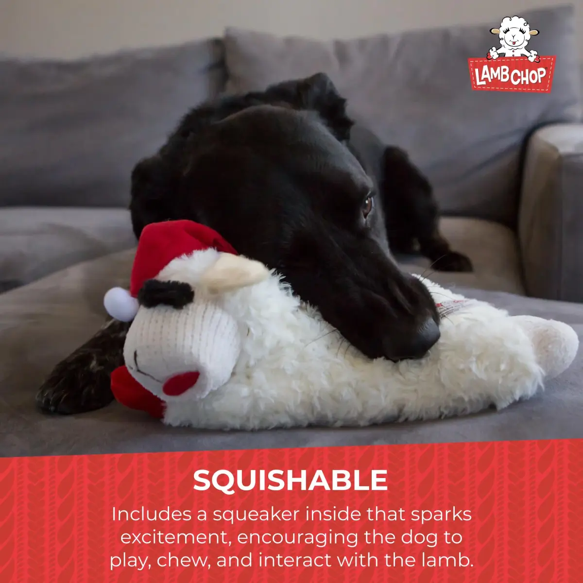 Multipet Lamb Chop Dog Plush Toy with Santa Hat - Squeaky Toy 15cm (6") | Soft & Cuddly for Puppies & Small Dogs - view 4