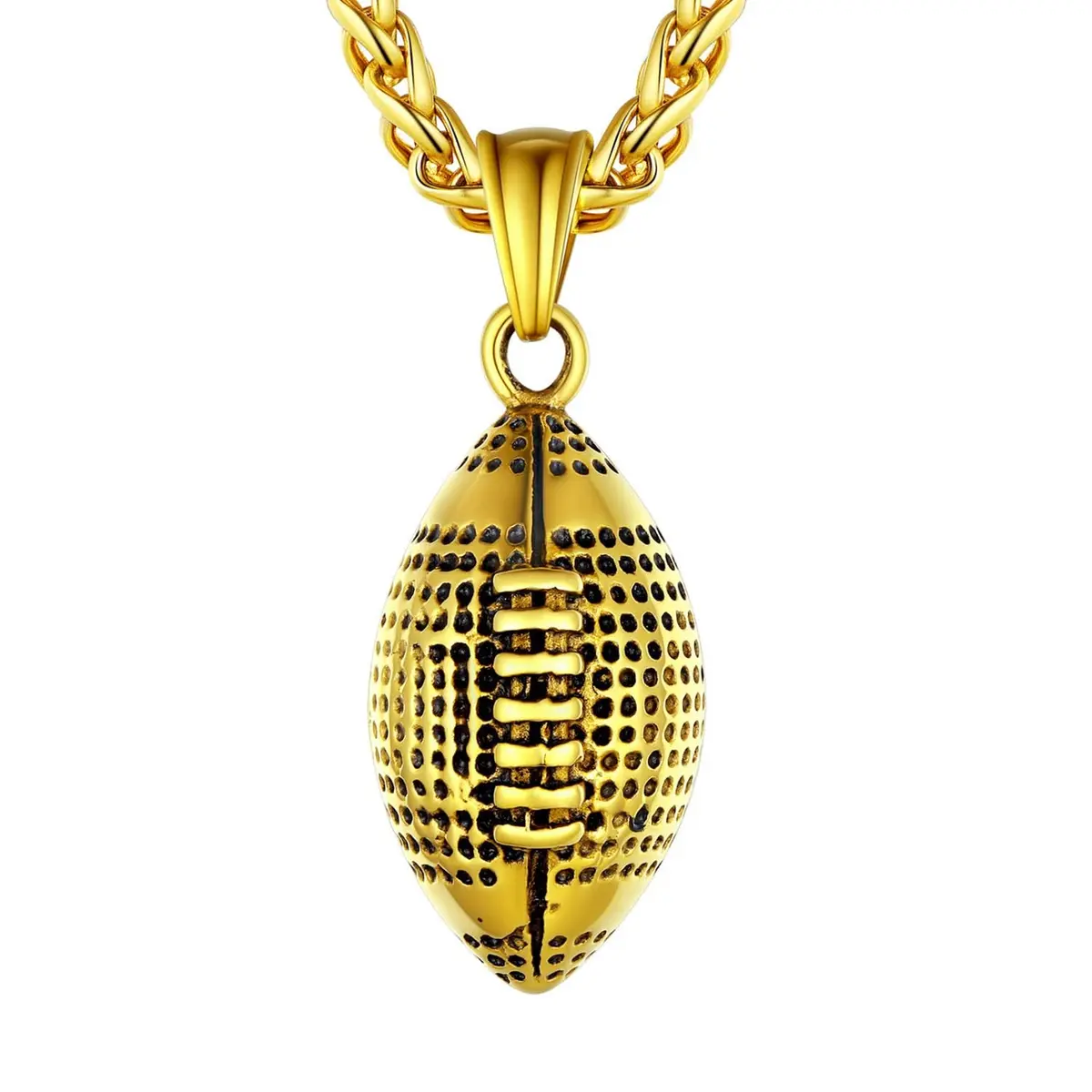 U7 Gold Rugby Ball Necklace for Men Soccer Pendant Chain Sport Charm Necklaces Stainless Steel Trendy Sport Fan Necklaces - main product image