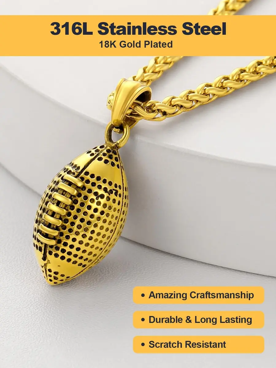 U7 Gold Rugby Ball Necklace for Men Soccer Pendant Chain Sport Charm Necklaces Stainless Steel Trendy Sport Fan Necklaces - view 5