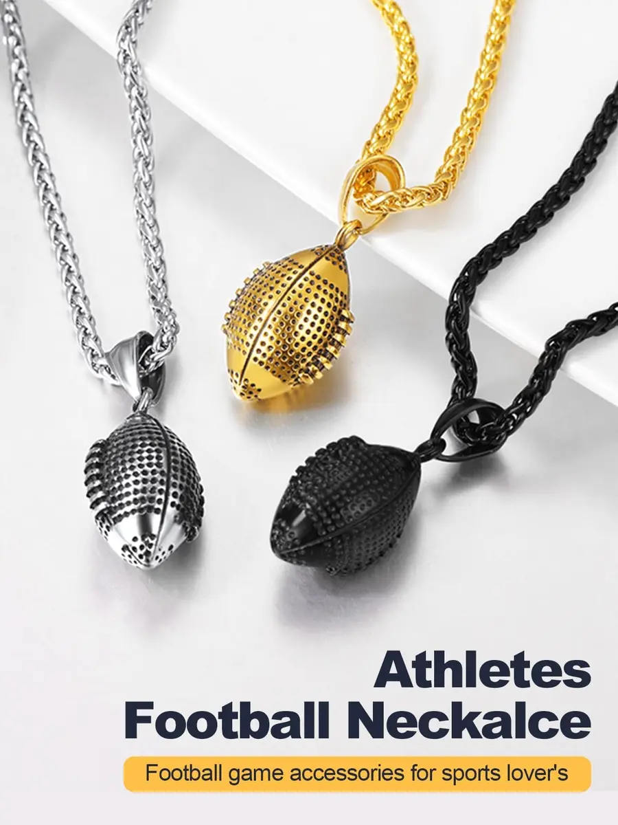 U7 Gold Rugby Ball Necklace for Men Soccer Pendant Chain Sport Charm Necklaces Stainless Steel Trendy Sport Fan Necklaces - view 6