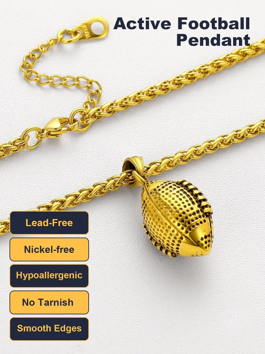 U7 Gold Rugby Ball Necklace for Men Soccer Pendant Chain Sport Charm Necklaces Stainless Steel Trendy Sport Fan Necklaces - view 7