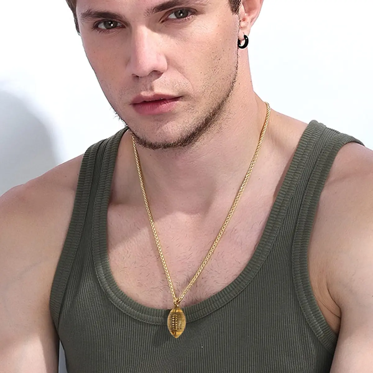 U7 Gold Rugby Ball Necklace for Men Soccer Pendant Chain Sport Charm Necklaces Stainless Steel Trendy Sport Fan Necklaces - view 9