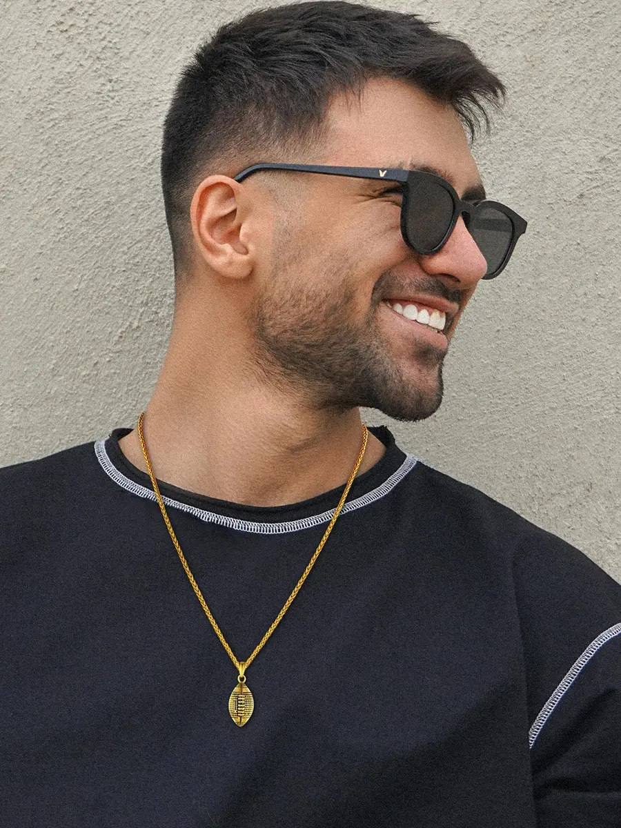 U7 Gold Rugby Ball Necklace for Men Soccer Pendant Chain Sport Charm Necklaces Stainless Steel Trendy Sport Fan Necklaces - view 3