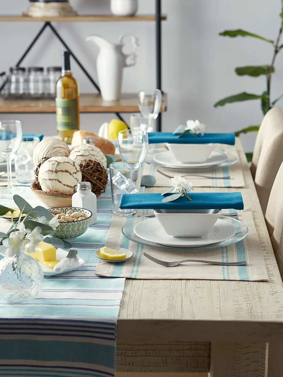 DII French Stripe Farmhouse Style Placemat Set 13x19 Inches Taupe/Teal | Set of 6 Cotton Placemats - view 5