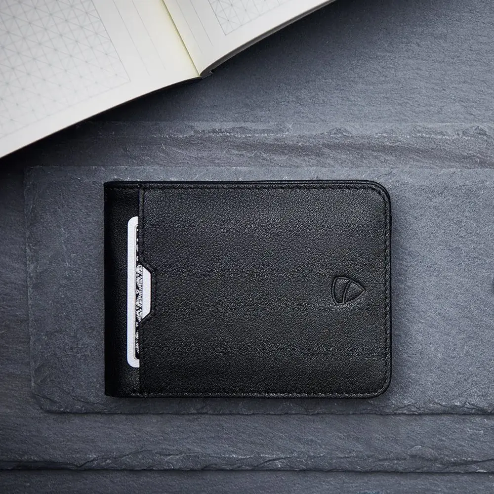 Vaultskin Manhattan Slim Leather Bifold RFID Wallet for Men (Black) | Minimalist Design, Italian Leather, Front Pocket Friendly - view 2
