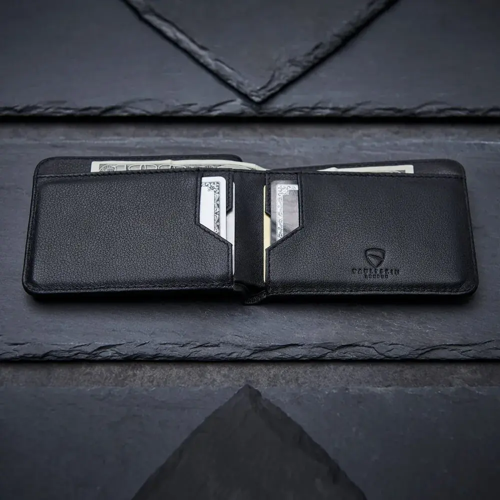Vaultskin Manhattan Slim Leather Bifold RFID Wallet for Men (Black) | Minimalist Design, Italian Leather, Front Pocket Friendly - view 3