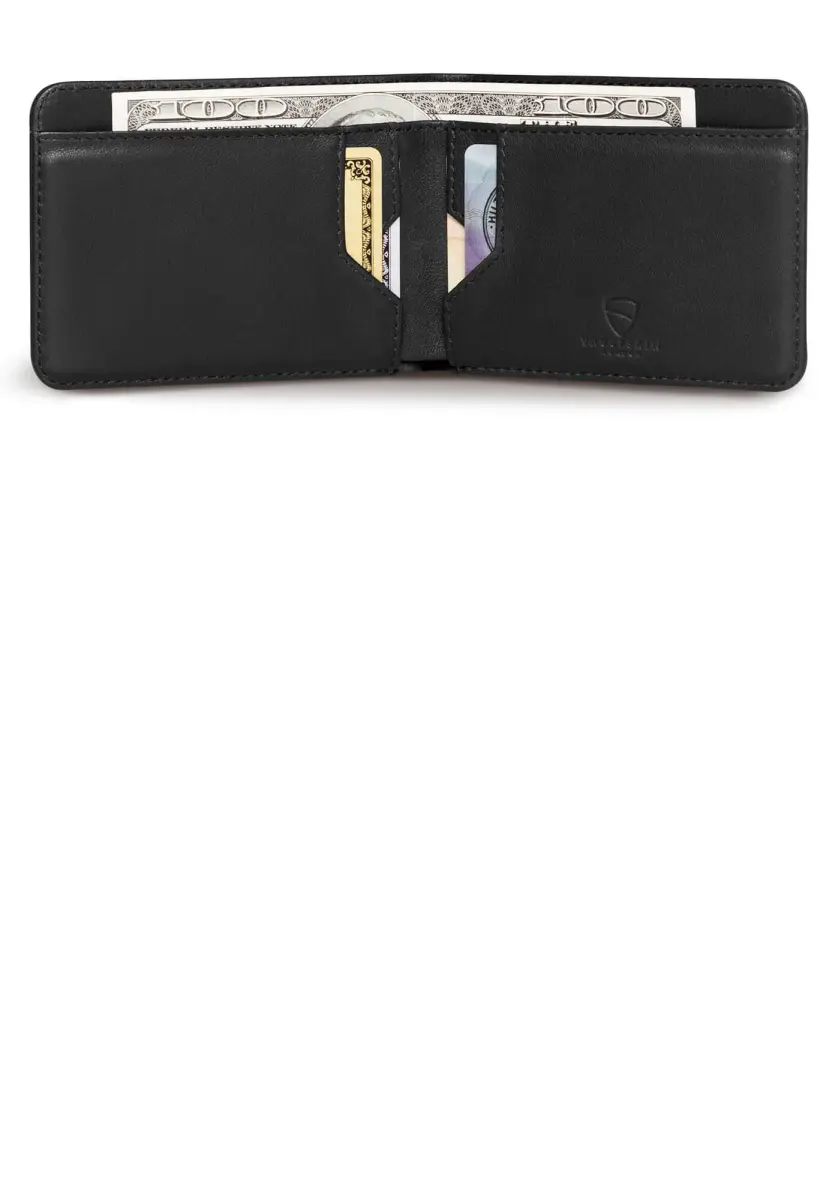 Vaultskin Manhattan Slim Leather Bifold RFID Wallet for Men (Black) | Minimalist Design, Italian Leather, Front Pocket Friendly - view 4