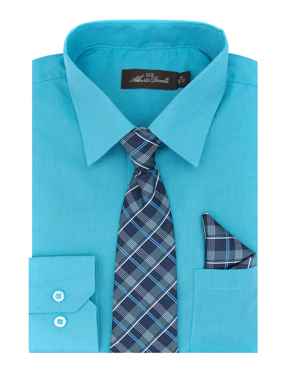 Alberto Danelli Boys Long Sleeve Dress Shirt with Matching Tie and Handkerchief, 5, Tropicana | Classic Style & Comfort - main product image