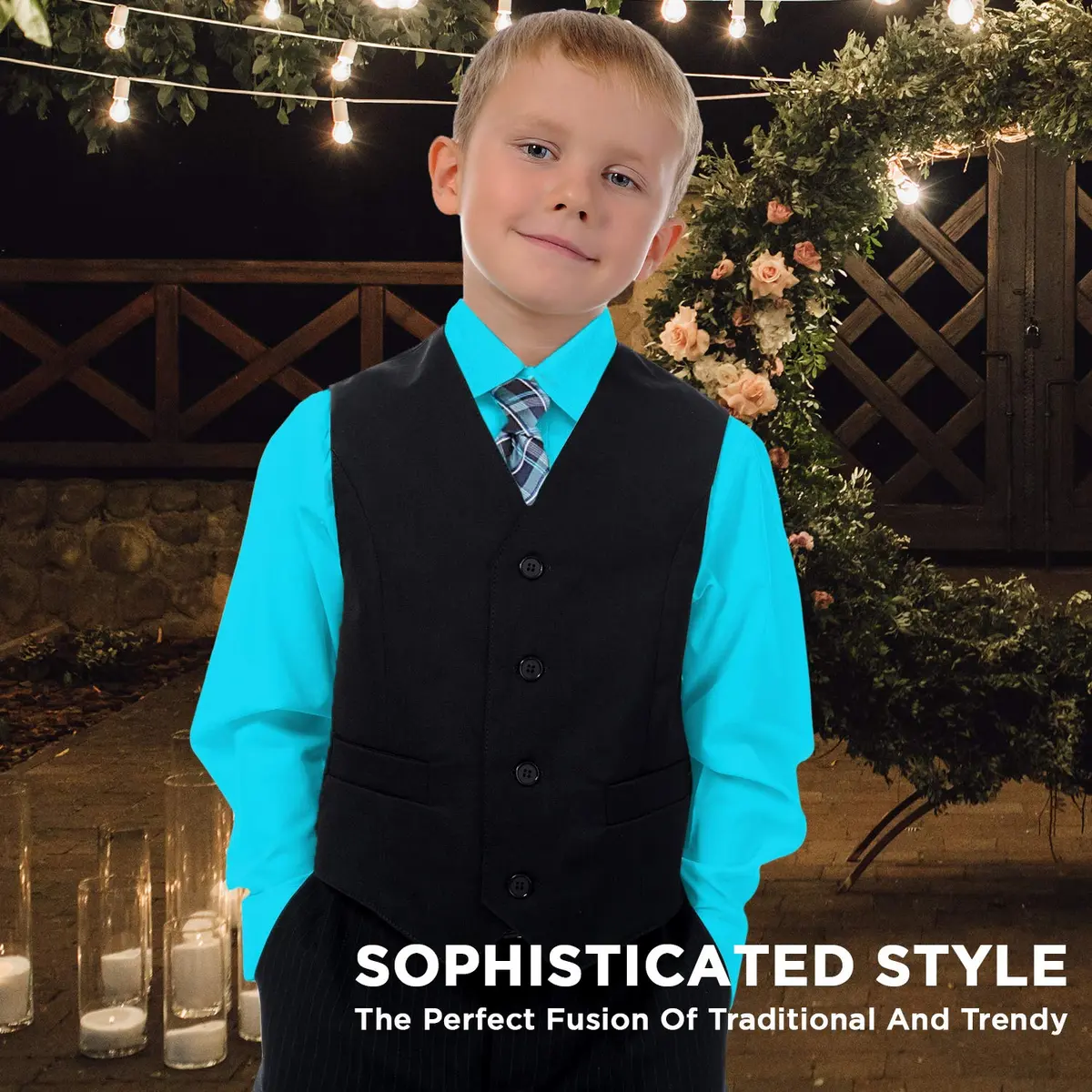 Alberto Danelli Boys Long Sleeve Dress Shirt with Matching Tie and Handkerchief, 5, Tropicana | Classic Style & Comfort - view 2