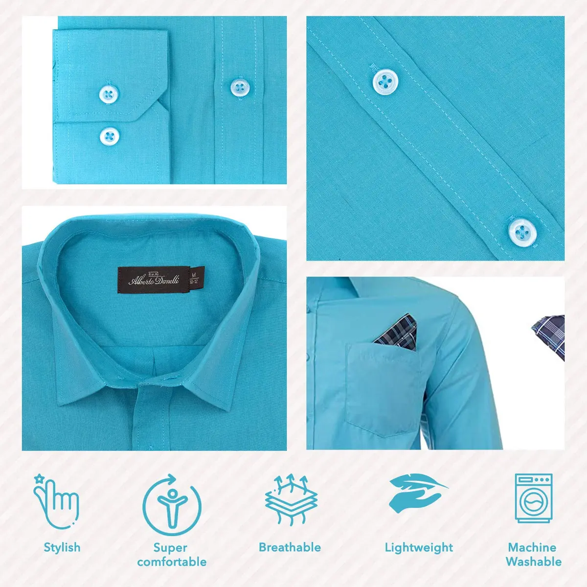 Alberto Danelli Boys Long Sleeve Dress Shirt with Matching Tie and Handkerchief, 5, Tropicana | Classic Style & Comfort - view 4