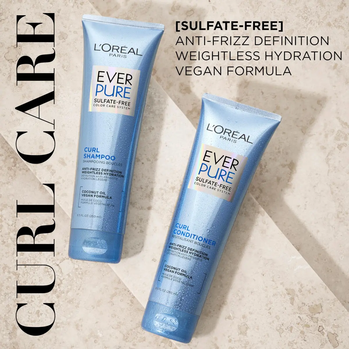 L'Oreal Paris EverPure Sulfate Free Conditioner for Curly Hair 250ml (8.5 Fl Oz) | Anti-Frizz Hydration with Coconut Oil - view 2