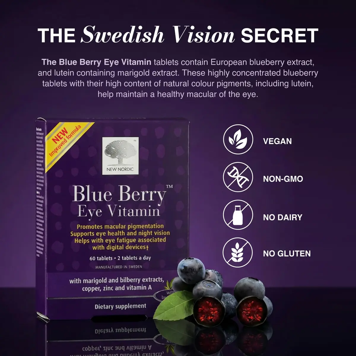 NEW NORDIC Blue Berry Eye Vitamin Supplement 120 Ct. | Vision Support with Lutein & Wild Blueberries - view 3