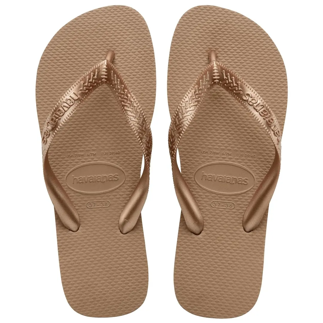 Havaianas Women's Top Tiras Flip Flop Sandal, Rose Gold, 11-12 US | Classic Summer Style with Metallic Straps - main product image