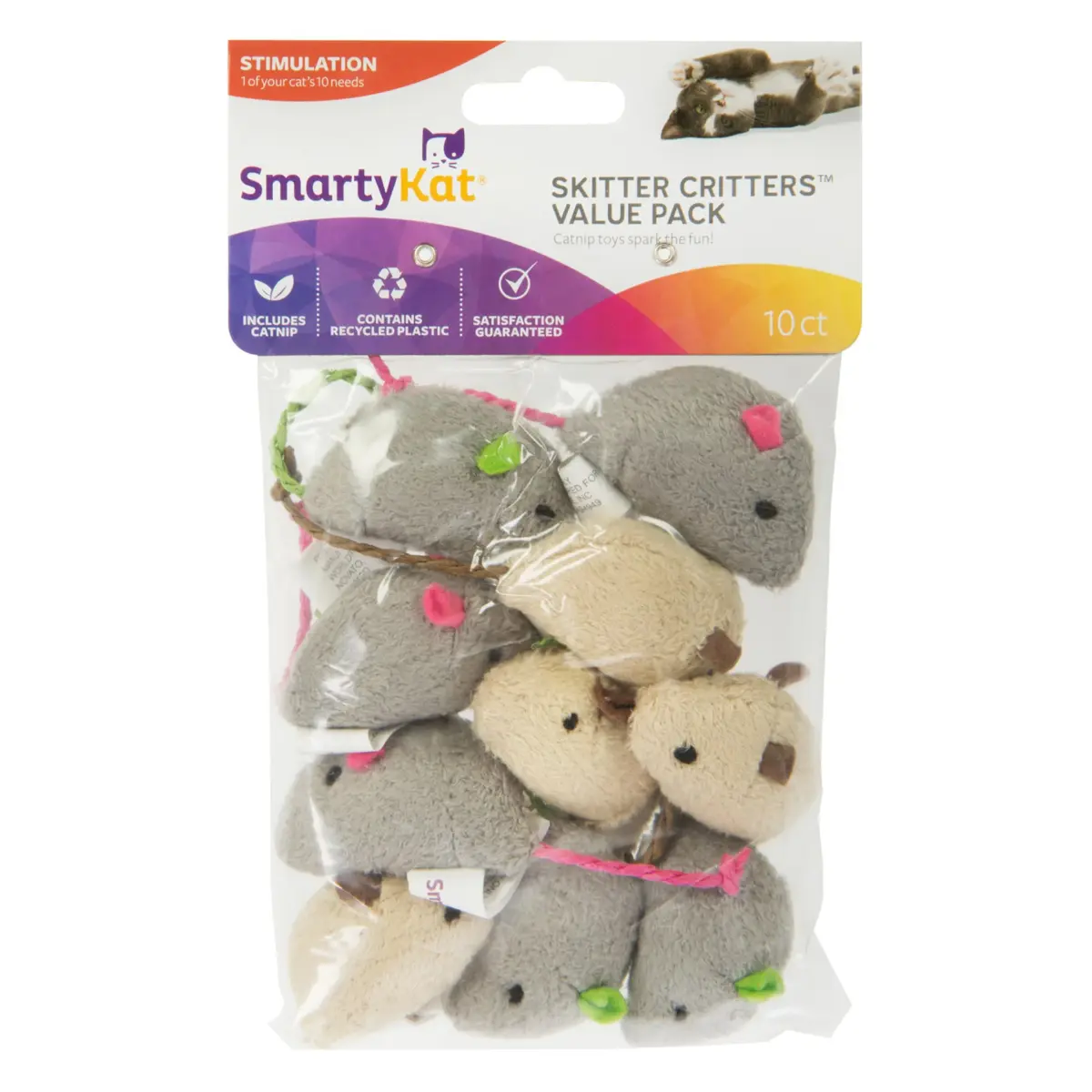 SmartyKat Skitter Critters Catnip Cat Toys Value Pack 10 Mice | Lightweight & Recycled Fill - main product image