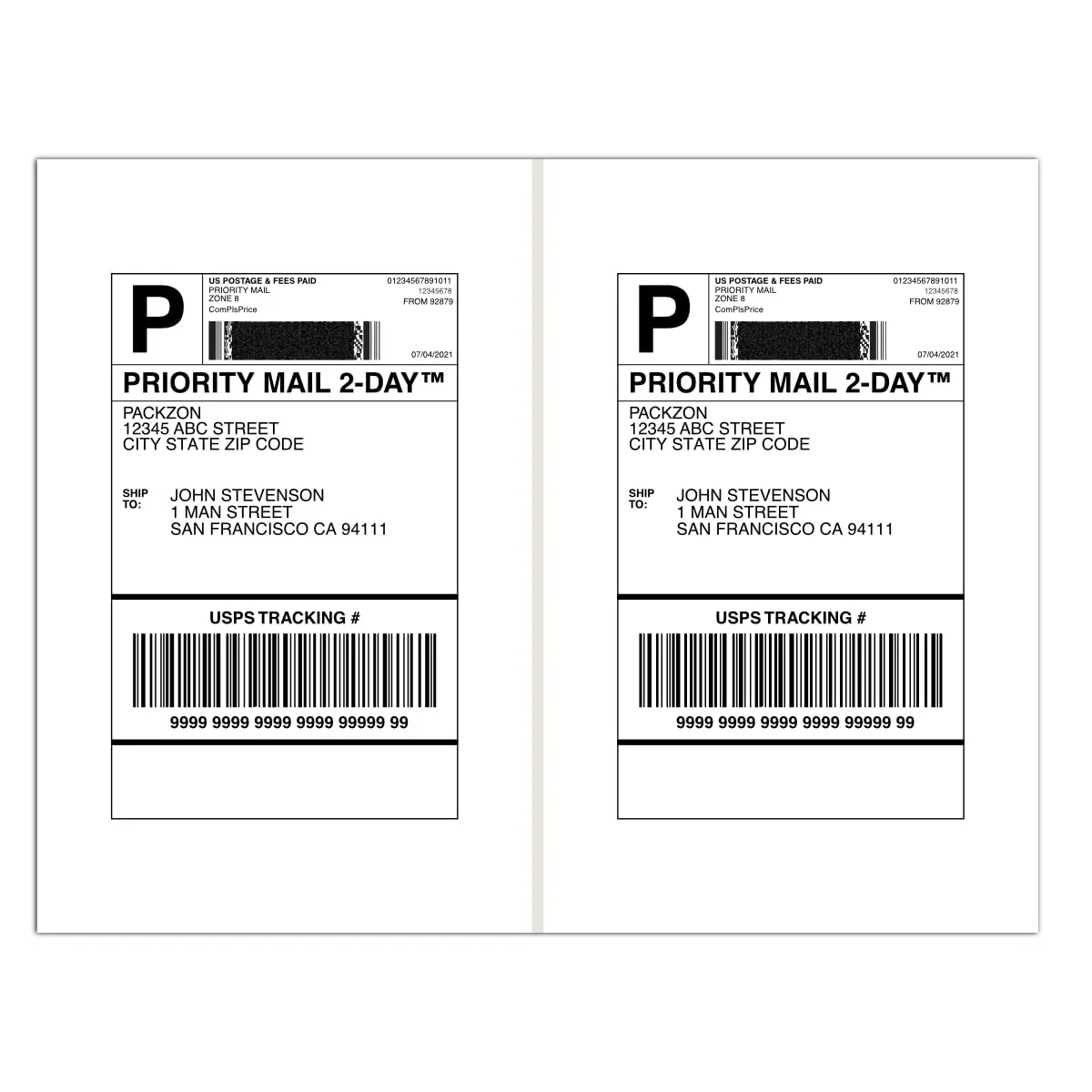 PACKZON Shipping Labels White 8.5 x 5.5 Inches (500 Labels, 250 Sheets) | Laser & Inkjet Compatible - main product image