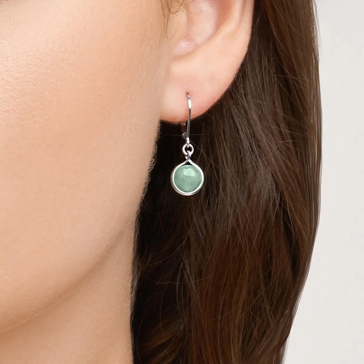 Morgan & Paige Silver Rhodium Plated Green Jade Bezel Set Leverback Earring | Elegant 1-1/8 inch Drop Jewelry for Women - view 2