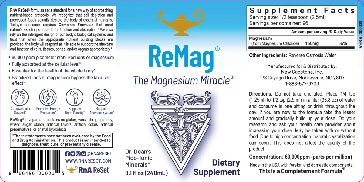 RnA ReSet ReMag Liquid Magnesium Chloride 240ml (8.1 Fl Oz) | NSF Certified for Sleep & Nerve Health - view 3