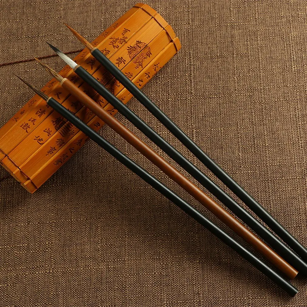TIUSUTA Set of 4 Chinese Painting Brushes | Line Drawing, Flower Bird Tree Delineation, Bamboo Shaft, Manmade Hair - view 2