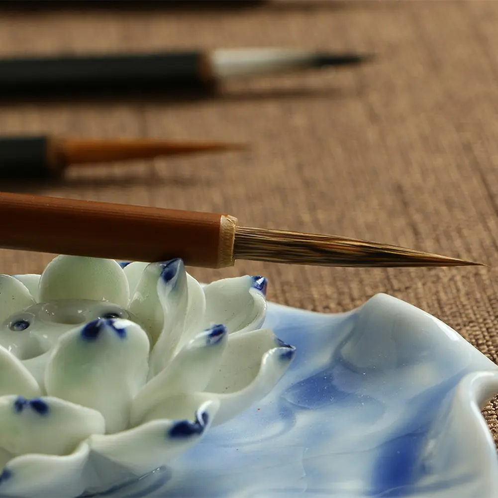 TIUSUTA Set of 4 Chinese Painting Brushes | Line Drawing, Flower Bird Tree Delineation, Bamboo Shaft, Manmade Hair - view 3