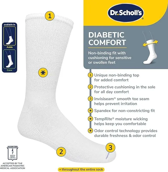 Dr. Scholl's Men's Diabetic & Circulatory Ankle Socks 4-Pack | APMA Accepted, Moisture-Wicking - view 6