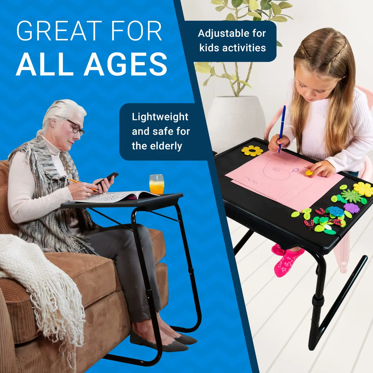 Table-Mate TV Tray Table | Portable Folding Dinner & Laptop Tray, Adjustable with Cup Holder - view 5
