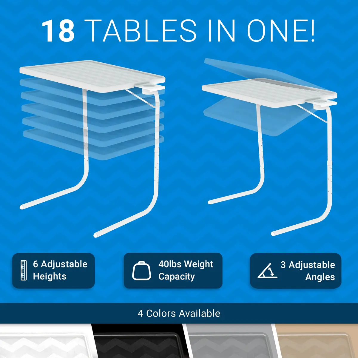 Table-Mate TV Tray Table | Portable Folding Dinner & Laptop Tray, Adjustable with Cup Holder - view 2