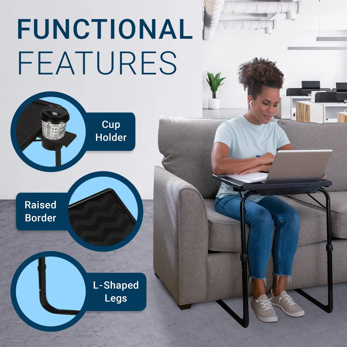 Table-Mate TV Tray Table | Portable Folding Dinner & Laptop Tray, Adjustable with Cup Holder - view 4
