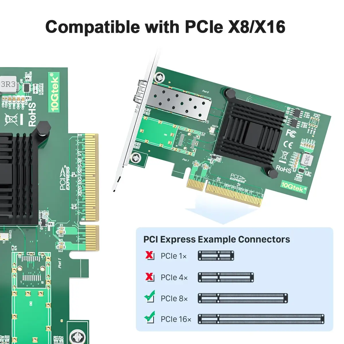 10Gtek 10Gb PCI-E NIC Network Card Single SFP+ Port 12.5 cm (4.9 in) | Intel 82599EN Controller - view 3